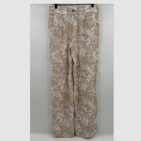 Prana Pants Women Medium Beige White Palazzo Wide Leg Floral Elastic Pull On - Picture 4 of 12